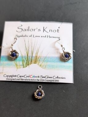 Sea Glass Drop Earrings in Deep Blue - Silver-Tone